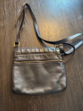 HOBO Black Leather Crossbody with Gold Hardware